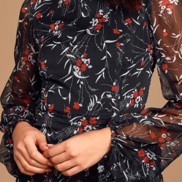 Lulu’s Petal Black Floral Print Chiffon Dress - Picture 4 of 7